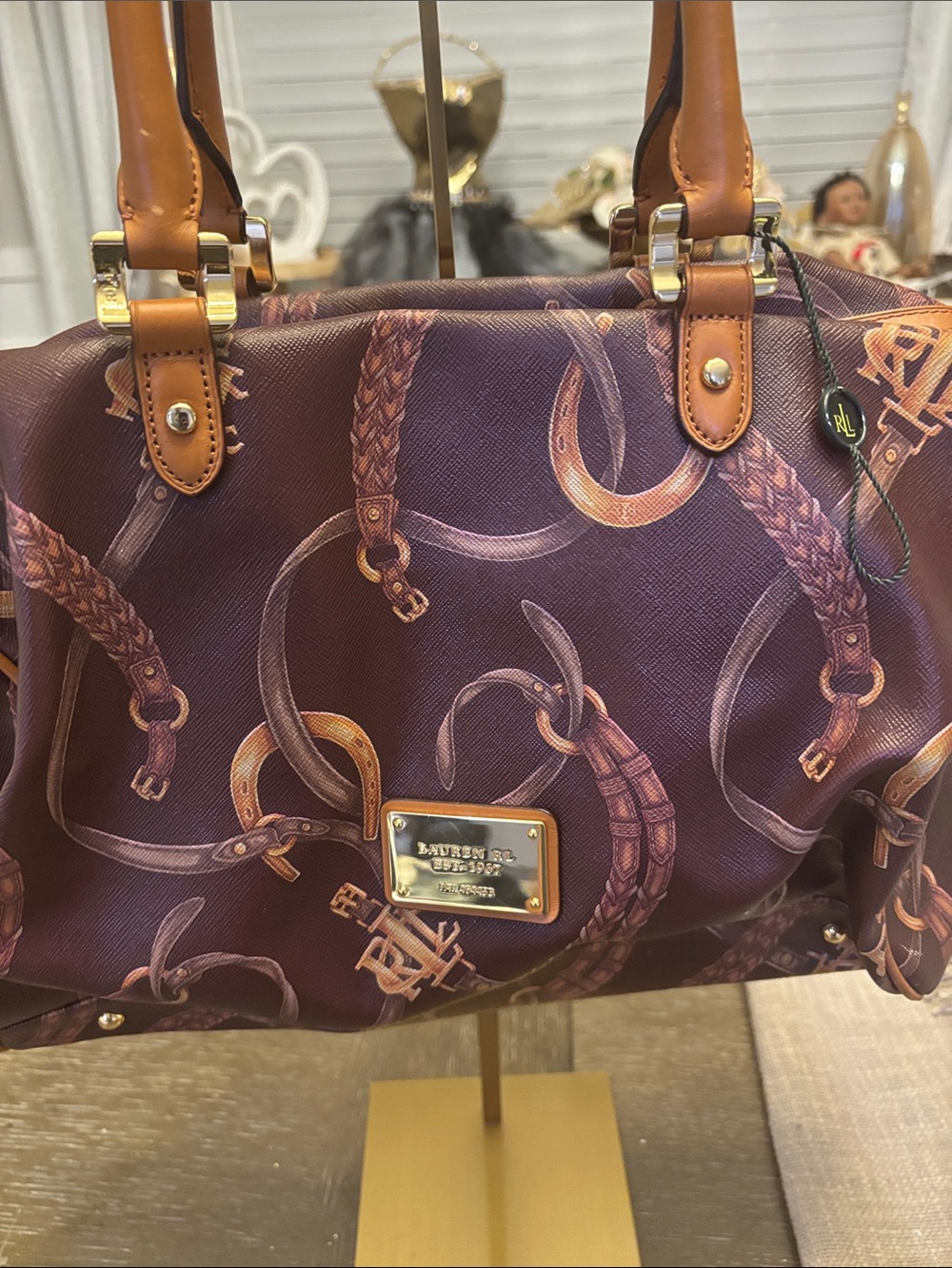 Ralph Lauren Satchel with Tan Leather Trim - Picture 2 of 8